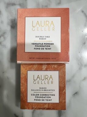 Laura Geller Powder Foundation Duo in Peach and Warm Coral Packaging